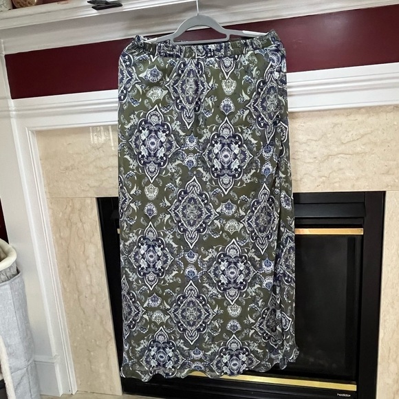 ♥️Westport Gypsy Olive Green & Blue Paisley Maxi Skirt Medium - Picture 4 of 11